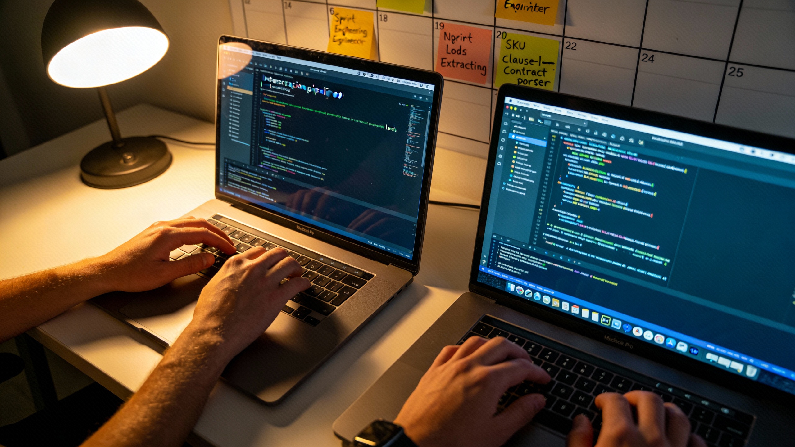Developer pair working through ingestion pipelines and contract parsing for a minimal viable RAG sales assistant — ideal for blog automation tutorials and content marketing